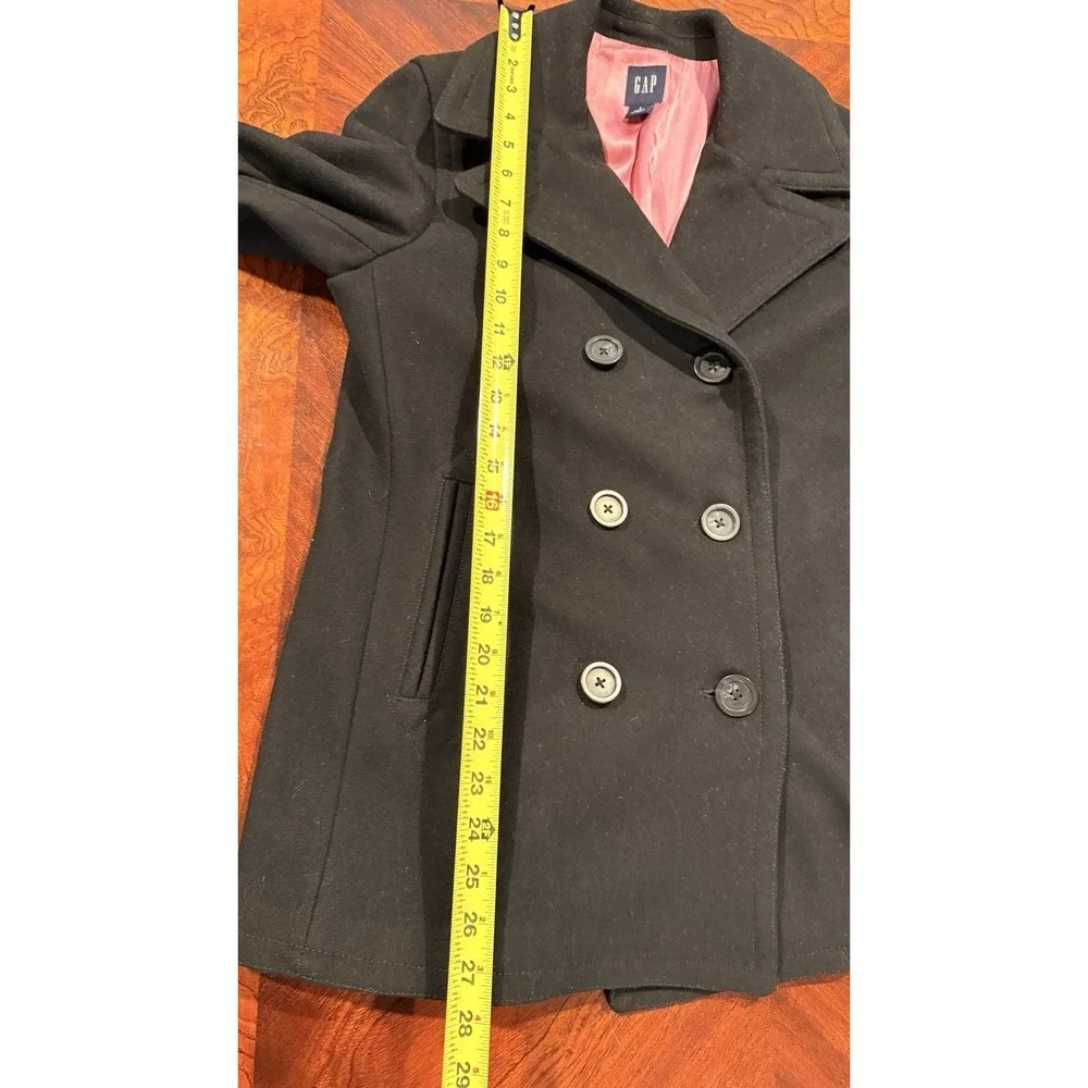 GAP‎ Y2K Black Wool Peacoat Jacket Womens Small Pink Lined Double Breasted